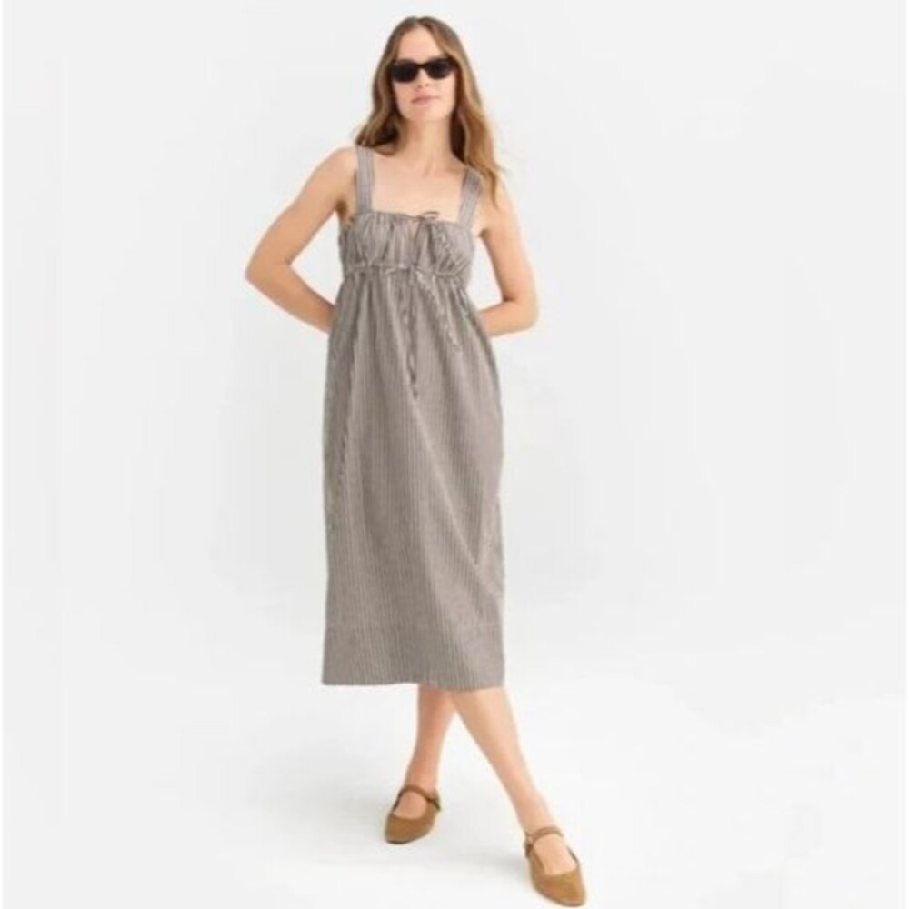 MATE the Label Organic‎ Stripe Poplin Empire Tie Midi Dress M NWT BROWN WHITE
